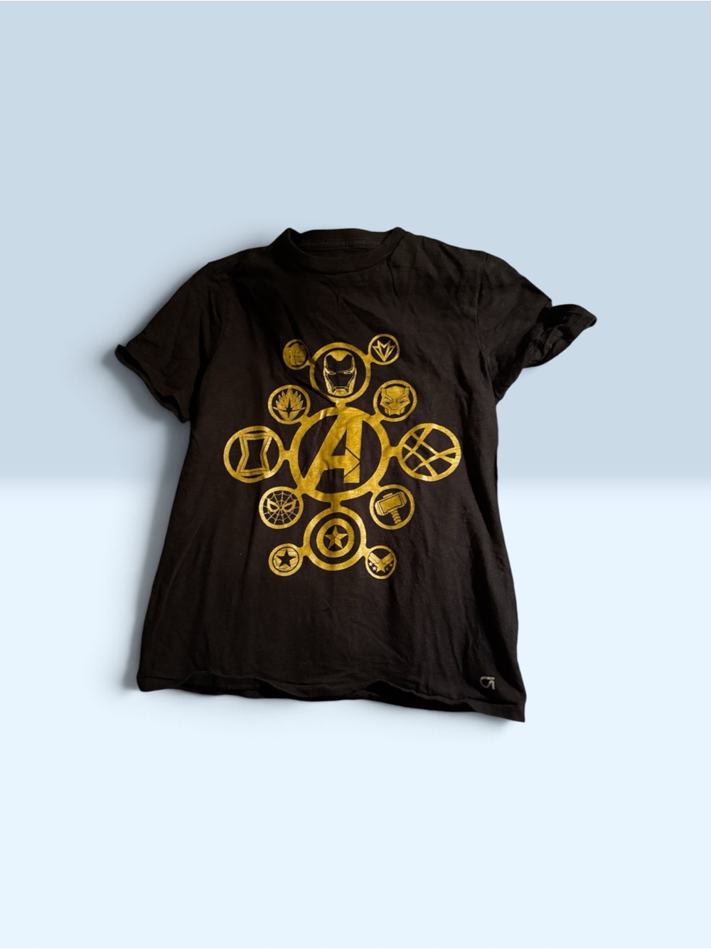 Marvel Kids Black Tee with Gold Avengers Icons